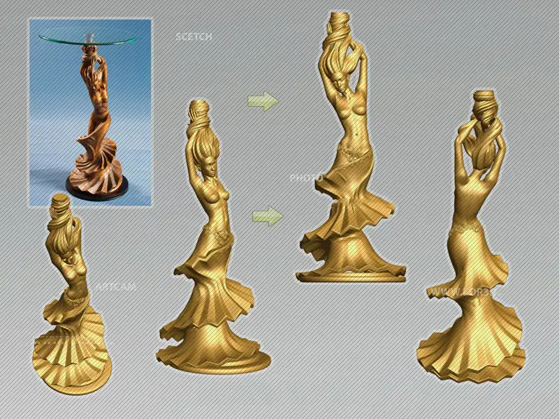 长发女性双手托举的3D雕塑（STL雕刻模型）
