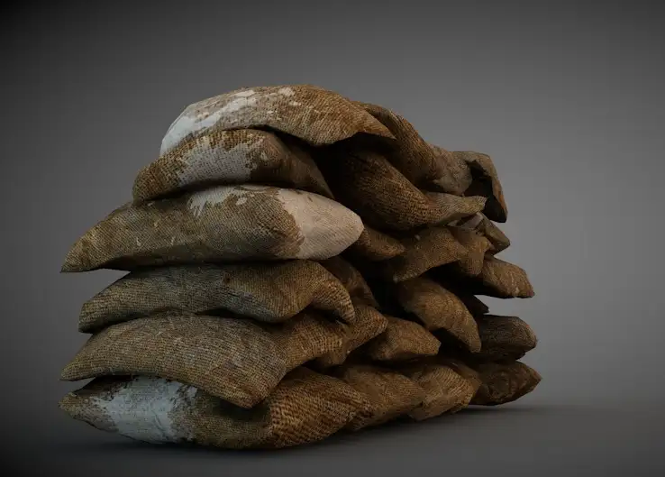 军事防御工事：麻袋、麻包、沙袋C4D模型 Sandbag Barrier