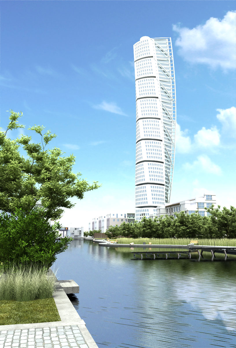 室外建筑模型：小河岸边的科技大楼C4D模型