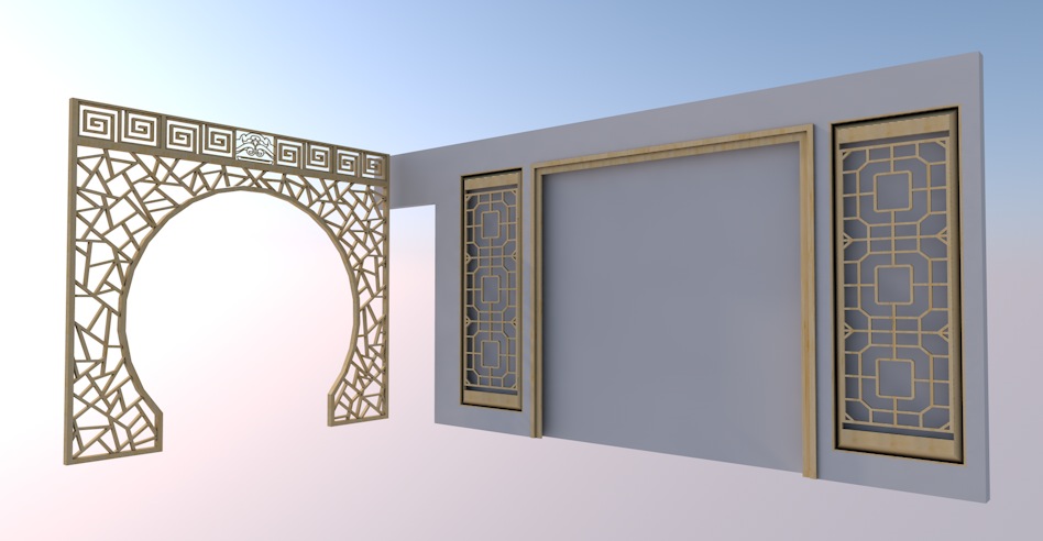 中式家具：中式门窗 中式拱门 C4D模型