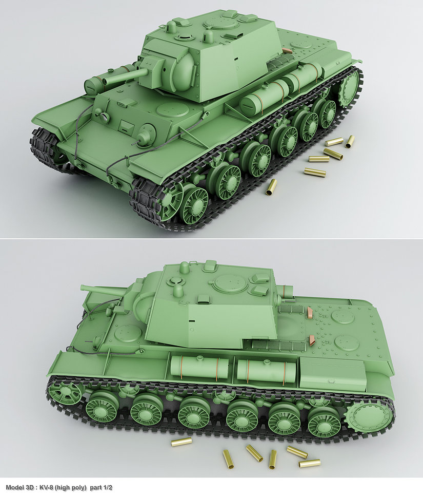 一个绿色的坦克模型 Model 3d : KV8 Pt 1:2
