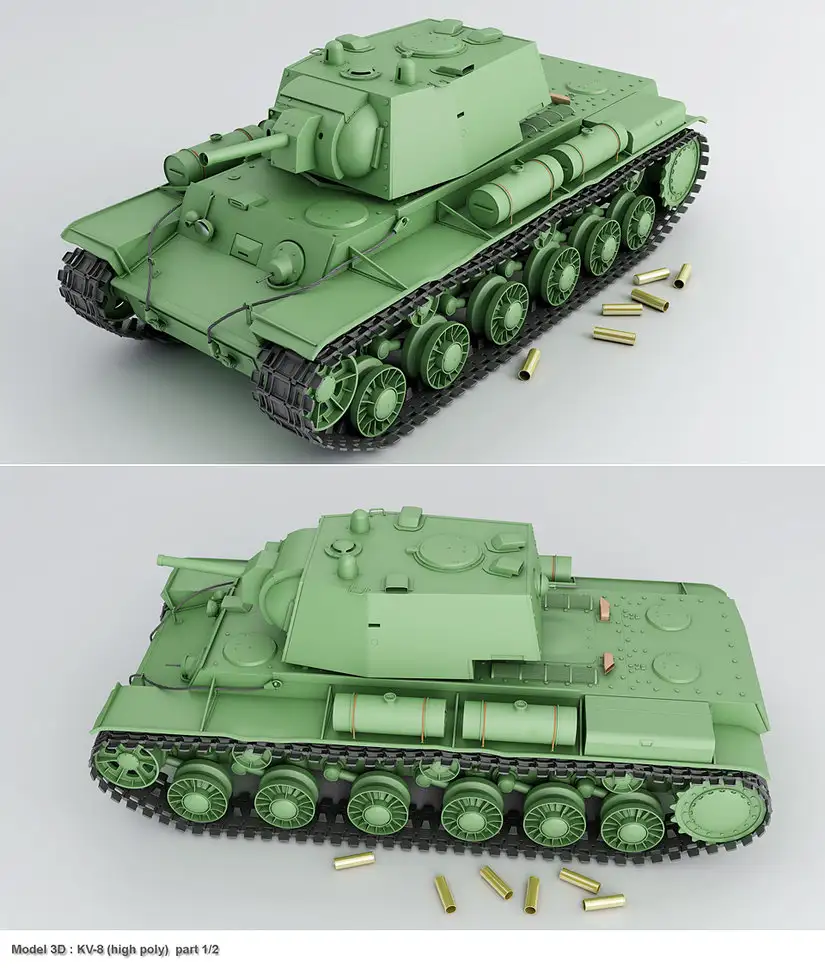 一个绿色的坦克模型 Model 3d : KV8 Pt 1:2 - C4D之家 - a2b7f5718688b3028faeba4b4ac4daa5-d51629h.jpg
