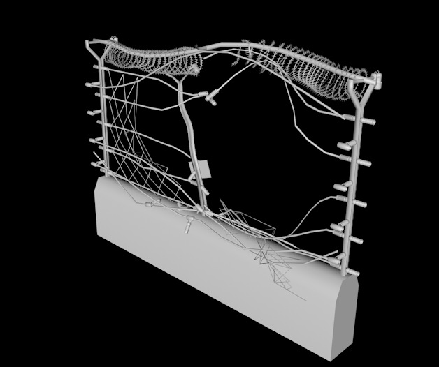 铁丝网护栏3D模型 barbed wire fence 3D model