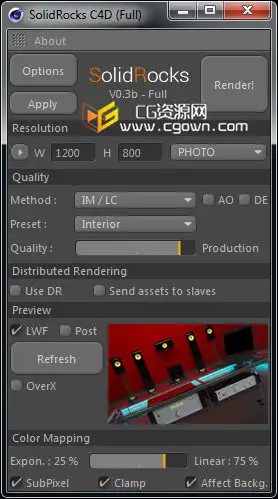 C4D快速优化vray渲染设置插件 SolidRocks v0.3b For Cinema 4D WIN64