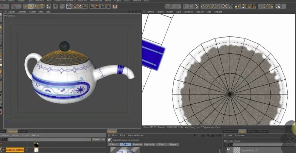 C4D茶壶UV PAINT视频教程：MODELADO CON CINEMA 4D -texturizar con Bodypaint
