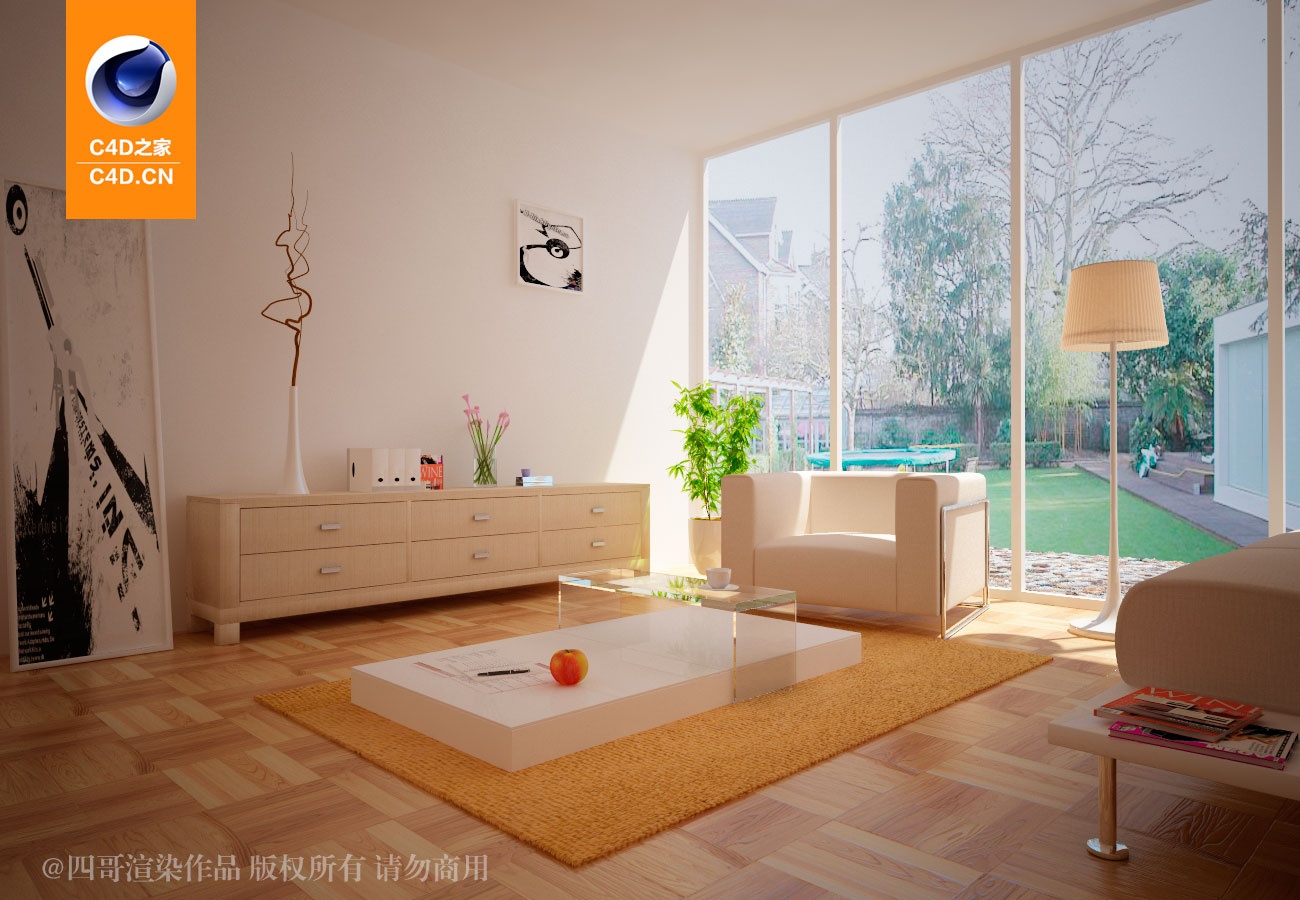 C4D室内完整模型：客厅渲染作品（c4d vray渲染）