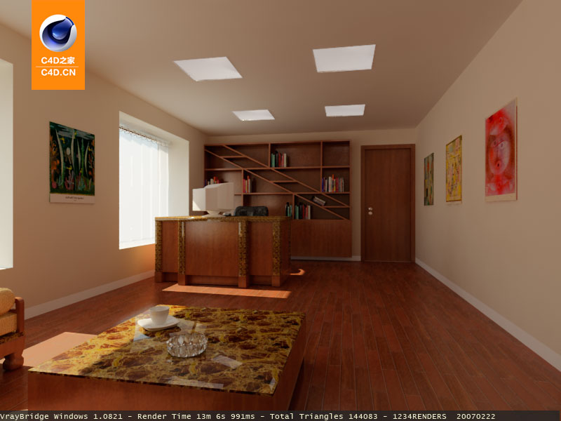 办公室C4D渲染模型 office(vray渲染作品) - C4D之家 - 主任办公室.jpg