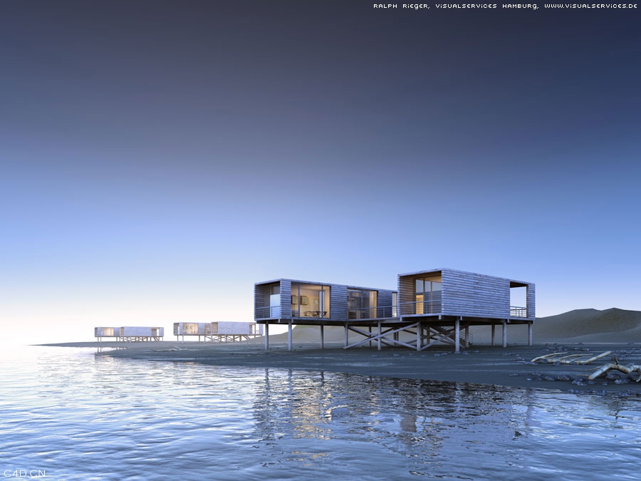 海边建筑C4D渲染作品