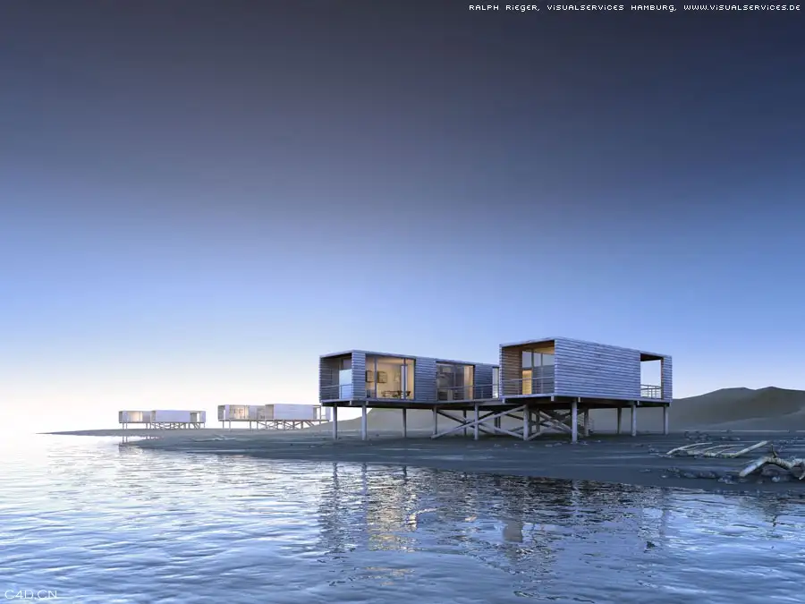 海边建筑C4D渲染作品