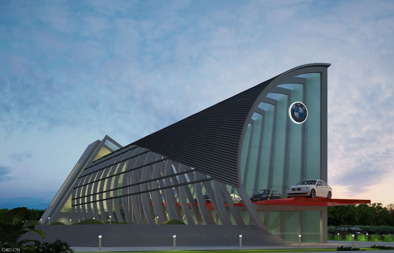 宝马汽车销售中心建筑C4D渲染 - C4D之家 - omriNight1_copy_large.jpg