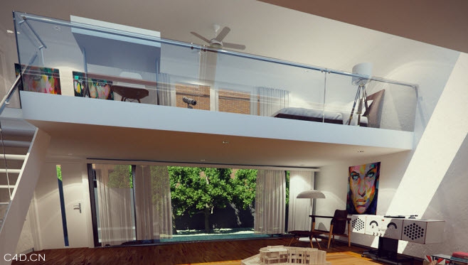 二层别墅室内C4D渲染The two storey villa interior C4D rendering