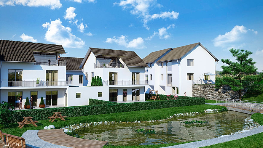 瓦房二层别墅C4D for vray渲染