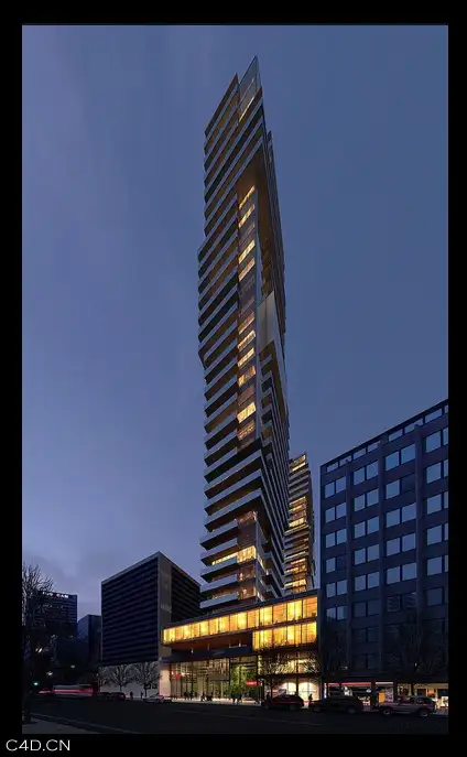 集团办公大楼夜色C4D渲染