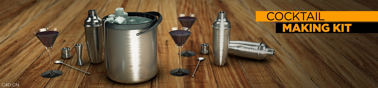 旅行C4D模型合集 Travel Pack（LIB4D） - C4D之家 - The-Pixel-Lab-C4D-Model-Cinema-4D-Cocktail-Kit.jpg