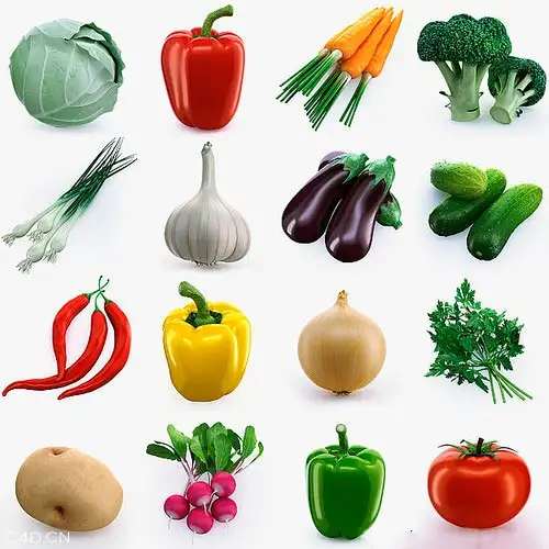 14种常见蔬菜C4D模型合集 Collection-Vegetable（In-C4D）