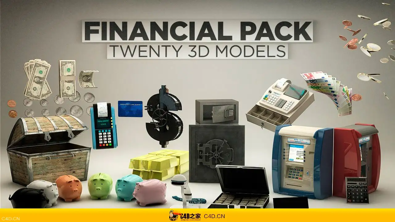 《财政财务C4D模型合辑》The Pixel Lab Financial Pack [lib4d]
