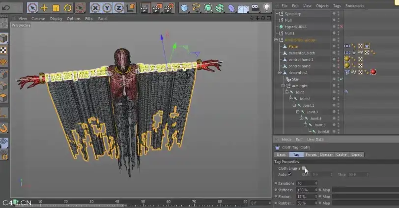 《C4D幽灵鬼魂建模实例教程》建模/布料/绑定