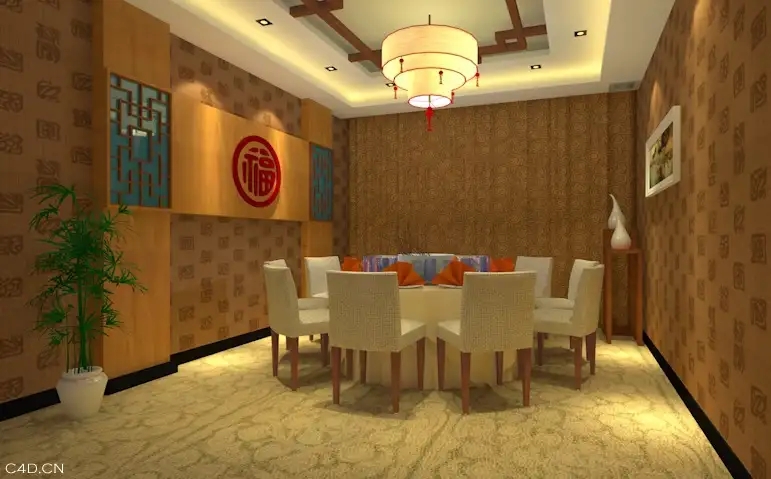 中式酒店包间C4D模型 Hotel rooms 3D model