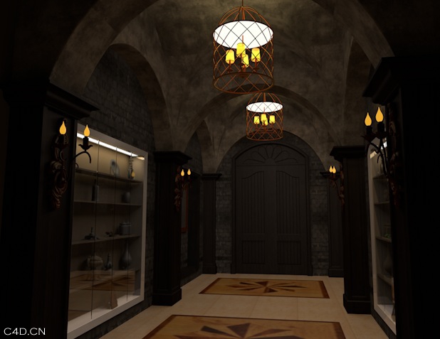 欧式走廊C4D模型 European corridor 3D model