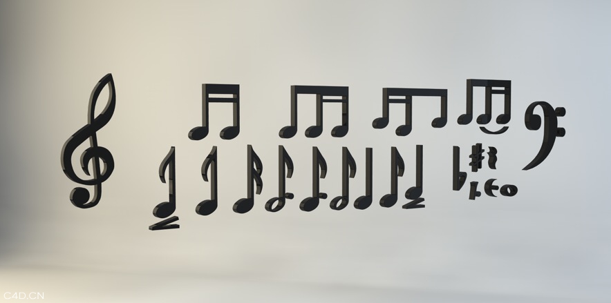 音乐符号C4D模型 Music Notes