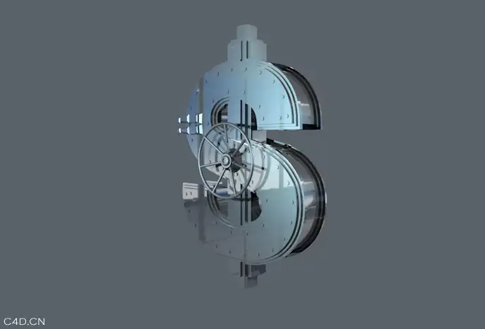 C4D钱币符号保险柜创意模型 safe 3d model