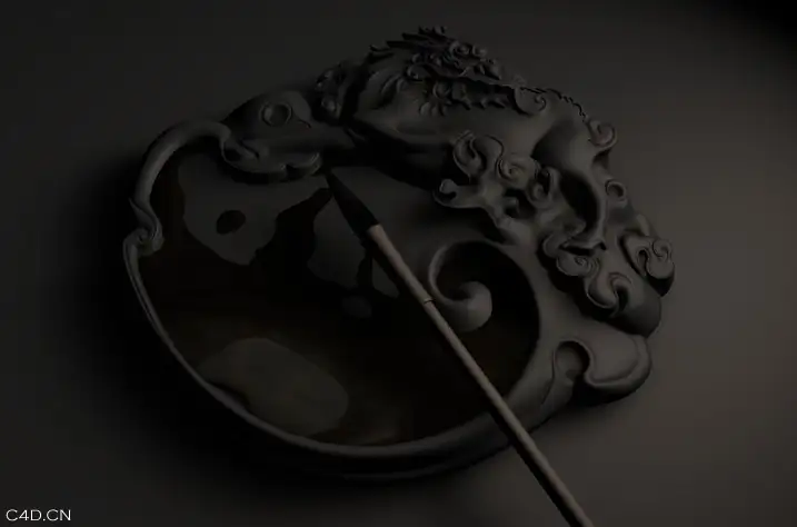 文房四宝模型之毛笔、砚台C4D模型