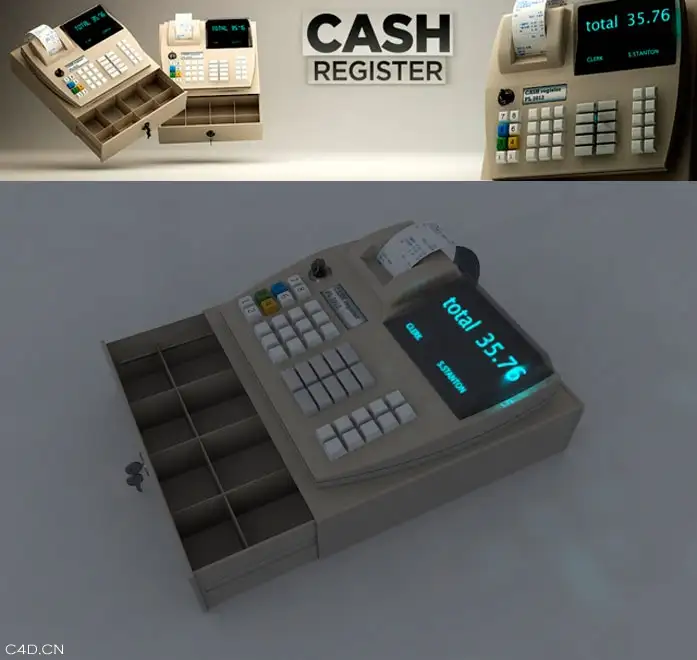 现金出纳机C4D模型 Cash-Register
