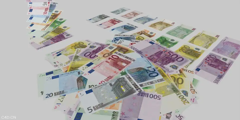 欧元纸币c4d模型（带简单动画）Euro Bills