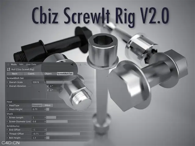 C4D螺丝预设 UPDATE V.2.0 – Cbiz ScrewIt Rig to fix stuff quickly