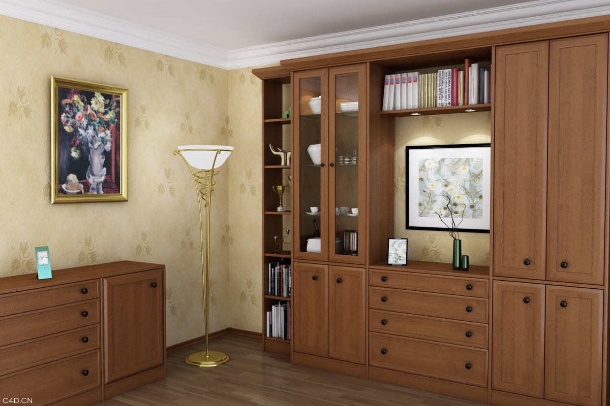 C4D室内模型：书房模型 （C4D FOR VRAY渲染）The study of 3D model - C4D之家 - Archinteriors1_004.jpg