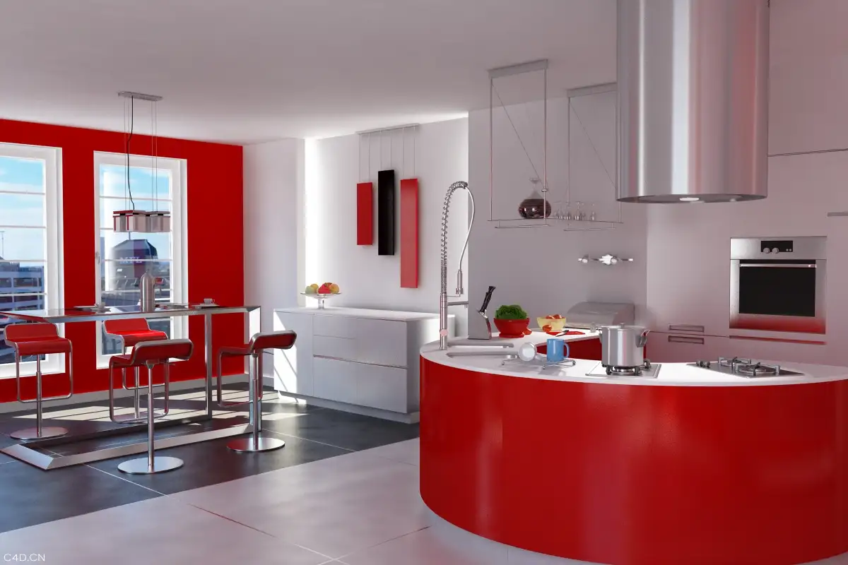 C4D时尚厨房完整模型（C4D FOR VRAY渲染）Kitchen 3D model