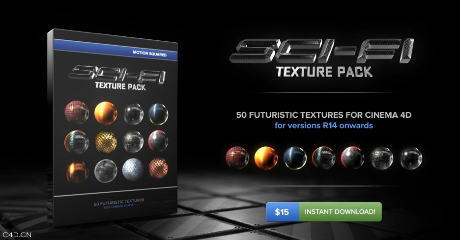 C4D科幻材质包 MotionSquared – Sci-Fi Texture Pack for Cinema 4D