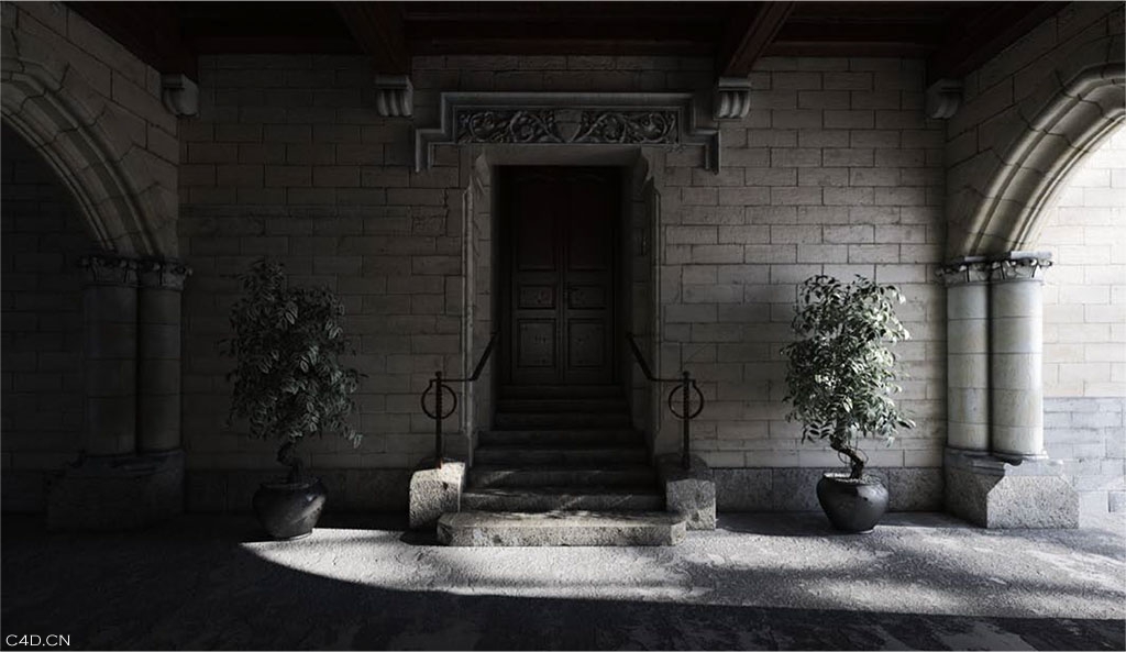 欧式建筑：别墅门口C4D模型 The door of the villa 3D model