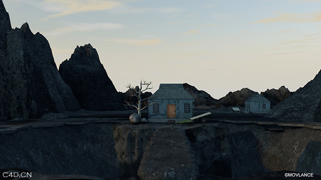 C4D倒塌的地面村庄的场景 Collapsed Ground Village Scene