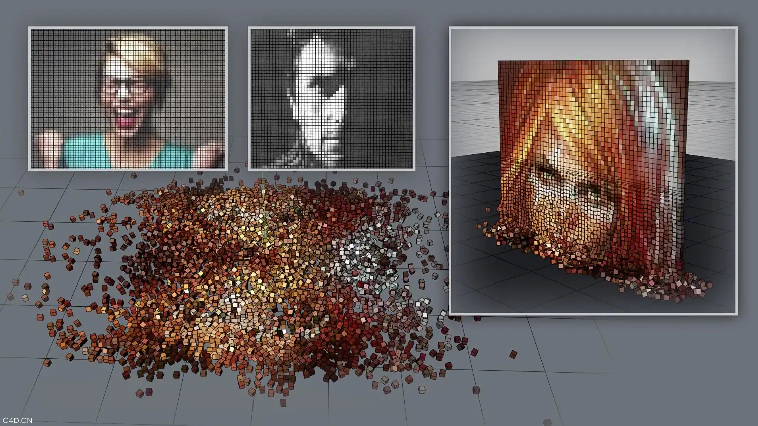 Cinema 4D将图像转换为三维空间的像素画效果教程