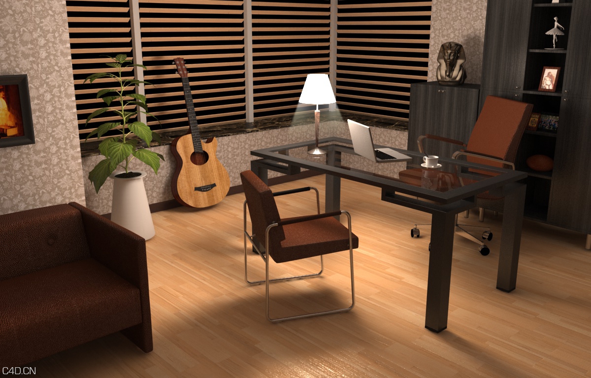 Charlie Luo的C4D VR室内渲染作品 - C4D之家 - 书房2.jpg