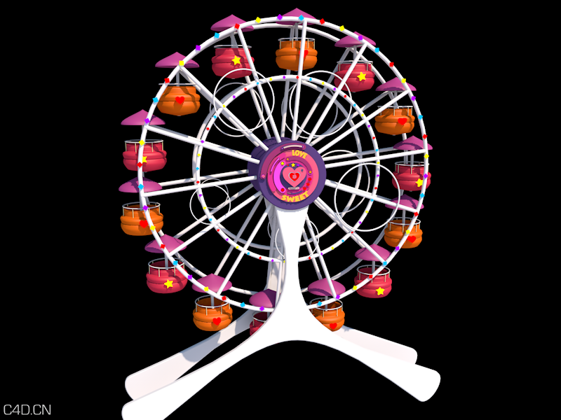 卡通摩天轮C4D模型（带动画）
