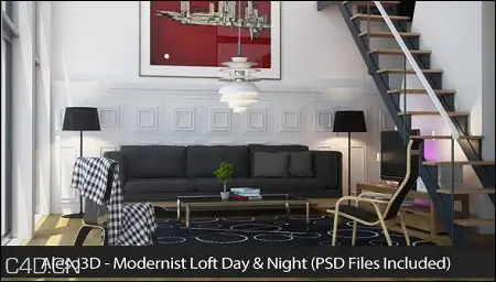 时尚阁楼3D模型 Aleso3D – Modernist Loft Day & Night