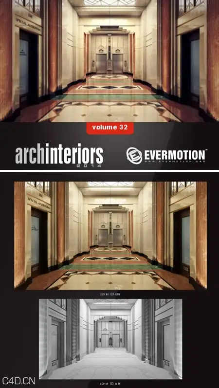 室内场景-酒店走廊3D模型 Evermotion – Archinteriors vol. 32