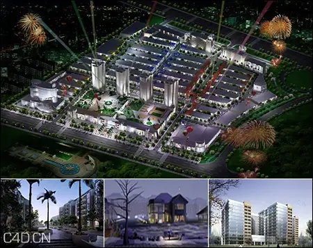 房地产新区开发3D鸟瞰场景模型 Modern Architecture Collection