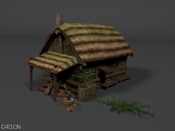 茅草屋C4D模型 Medieval Hut 3d model