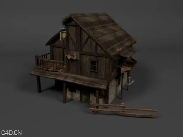 2层小木屋C4D模型 Medieval House 3d model