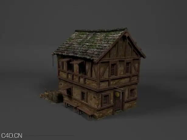 仿古2层木屋C4D模型 Medieval House 3d model