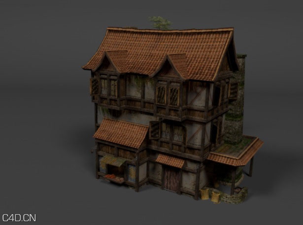 客栈商店古建房屋C4D模型 Medieval Store 3d model
