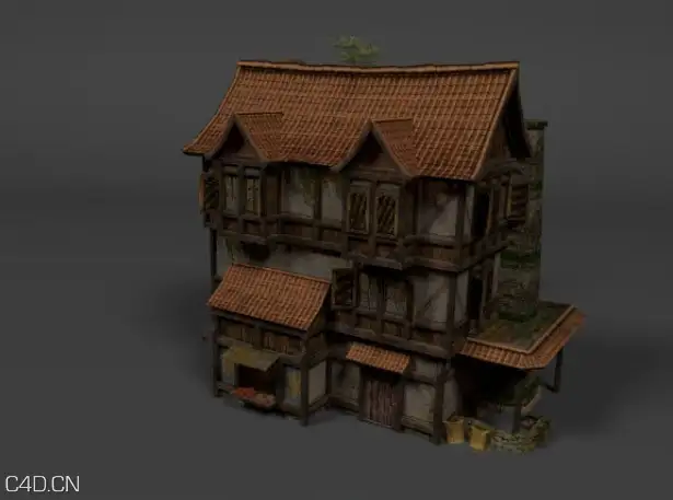 客栈商店古建房屋C4D模型 Medieval Store 3d model