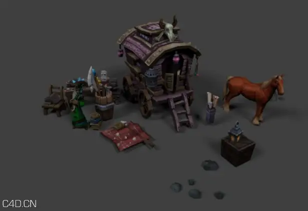 动漫模型-马车玩具C4D模型 Medieval Wizard House 3d model