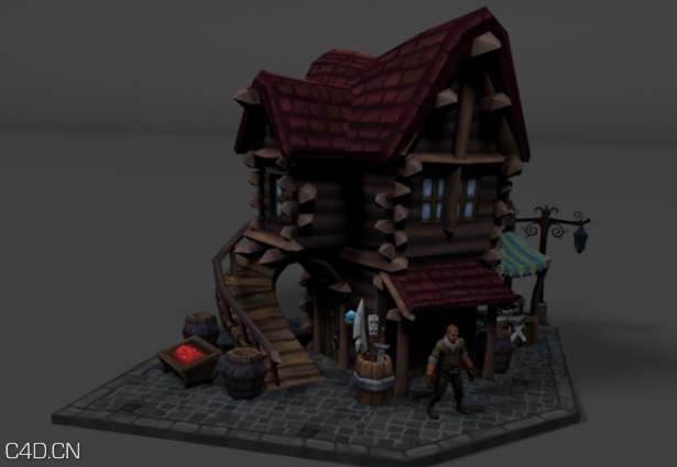 动漫建筑模型：二层木屋C4D模型 Medieval Corner House 3d model - C4D之家 - cinema4d_ 2014-09-03 2.07.45.jpg