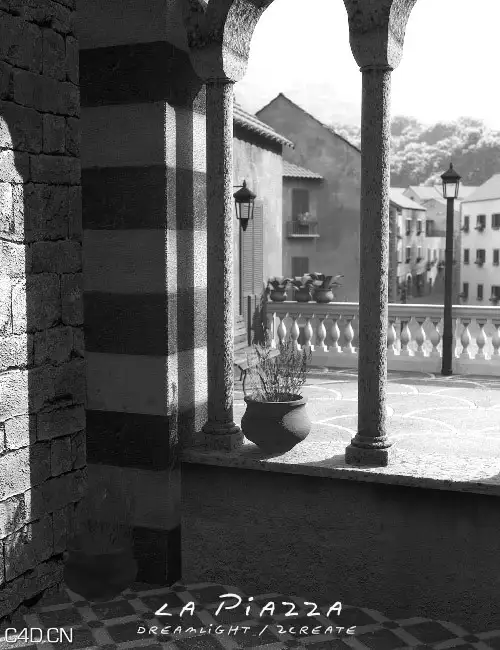 地中海小镇3D场景模型 DAZ 3D La Piazza Realistic Mediterranean T0WN