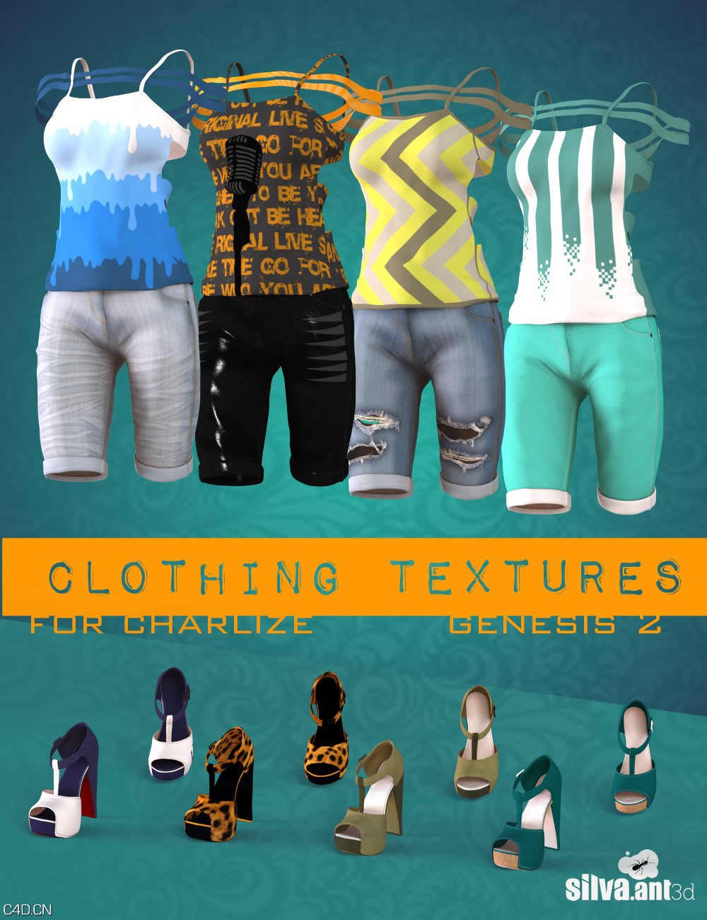 时尚少女/衣服材质poser素材 Daz3D Clothing Textures for Charlize