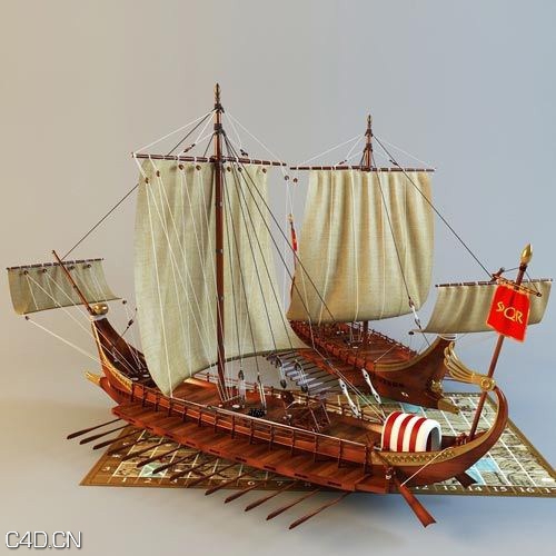 罗马古船只（帆船）3D模型 3D model galleys / Roman galley battle